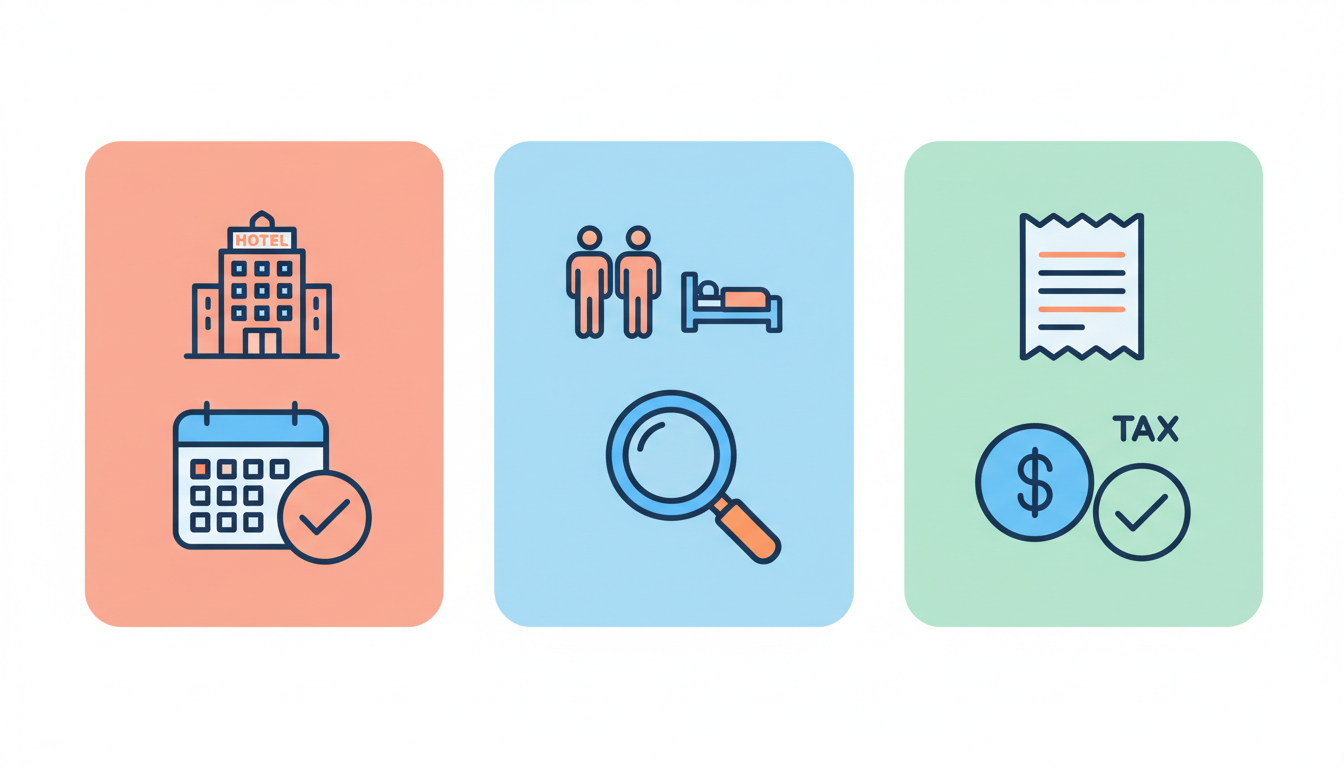 Three hotel booking comparison steps shown as large icons