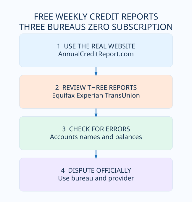 Four-step free credit reports checklist: official eligibility, verification and safety rules