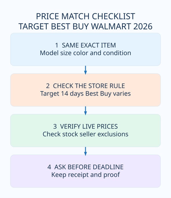 Four-step price matching 2026 checklist: official eligibility, verification and safety rules