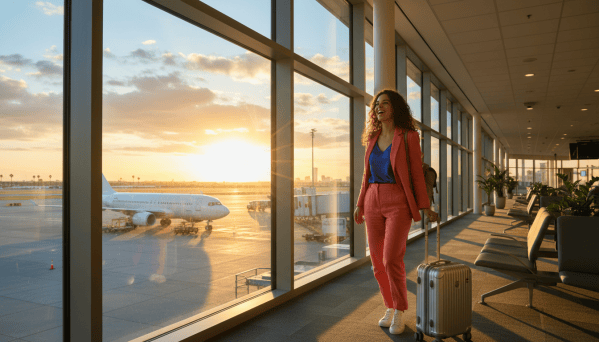 Traveler looking forward to a winter getaway